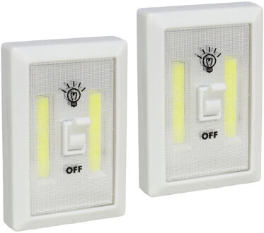 Gerimport Kastlampen - 2x - schakelaar - LED lampen - wit - 7.5 x 11 cm