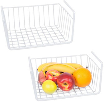 Gerimport Kastmandje - 2x - wit - metaal - 30 x 25 x 14 cm - opberg hangmand