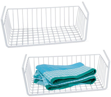 Gerimport Kastmandje - 2x - wit - metaal - 37 x 25 x 11 cm - opberg hangmand