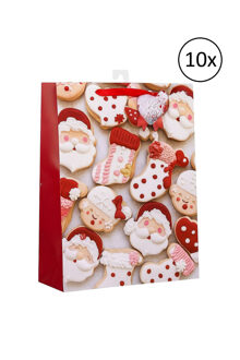 Gerimport Kerst cadeau tasje - 10x - 32 cm - Kerstman en kerstvrouw - inpakken - kerstcadeaus