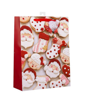Gerimport Kerst cadeau tasje - 24 cm - Kerstman en kerstvrouw - inpakken - kerstcadeaus
