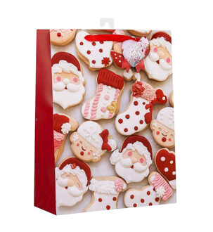 Gerimport Kerst cadeau tasje - 32 cm - Kerstman en kerstvrouw - inpakken - kerstcadeaus Rood