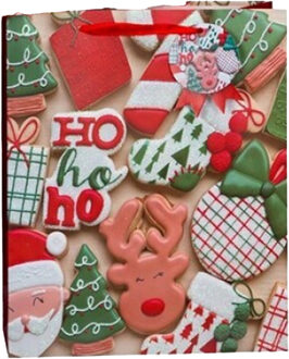 Gerimport Kerst cadeau tasje - 42 cm -ho-ho-ho en kerstman - inpakken - kerstcadeaus