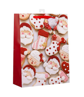 Gerimport Kerst cadeau tasje - 42 cm - Kerstman en kerstvrouw - inpakken - kerstcadeaus Rood