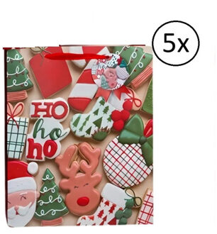 Gerimport Kerst cadeau tasje - 5x - 24 cm - ho-ho-ho en kerstman - inpakken - kerstcadeaus