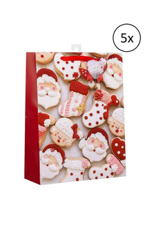 Gerimport Kerst cadeau tasje - 5x - 32 cm - Kerstman en kerstvrouw - inpakken - kerstcadeaus