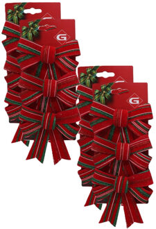 Gerimport Kerst ornamenten strikken - 12x st - donkerrood - 10 x 13 cm - strikjes/kerststrikjes