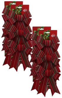 Gerimport Kerst ornamenten strikken - 12x st - donkerrood - 15 x 24 cm - strikjes/kerststrikjes