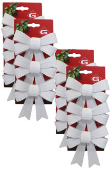 Gerimport Kerst ornamenten strikken - 12x st - wit - 10 x 13 cm - kerstboomstrikjes