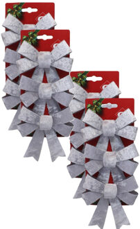 Gerimport Kerst ornamenten strikken - 12x st - zilver - 10 x 13 cm - kerstboomstrikjes