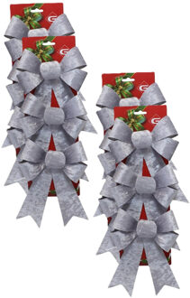 Gerimport Kerst ornamenten strikken - 12x st - zilver - 15 x 24 cm - kerstboomstrikjes