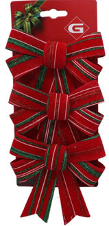 Gerimport Kerst ornamenten strikken - 3x st - donkerrood - 10 x 13 cm - strikjes/kerststrikjes