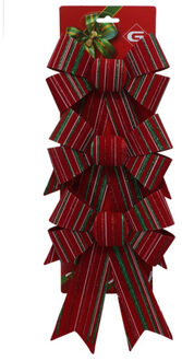Gerimport Kerst ornamenten strikken - 3x st - donkerrood - 15 x 24 cm - strikjes/kerststrikjes