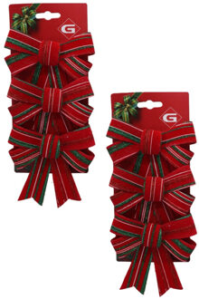 Gerimport Kerst ornamenten strikken - 6x st - donkerrood - 10 x 13 cm - strikjes/kerststrikjes