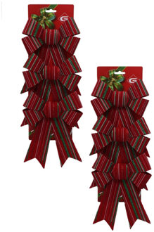 Gerimport Kerst ornamenten strikken - 6x st - donkerrood - 15 x 24 cm - strikjes/kerststrikjes