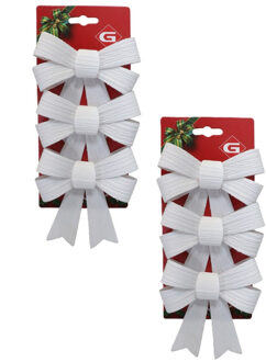 Gerimport Kerst ornamenten strikken - 6x st - wit - 10 x 13 cm - kerstboomstrikjes