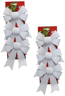 Gerimport Kerst ornamenten strikken - 6x st - wit - 15 x 24 cm - kerstboomstrikjes