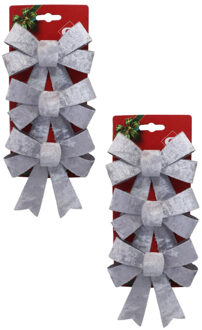 Gerimport Kerst ornamenten strikken - 6x st - zilver - 10 x 13 cm - kerstboomstrikjes