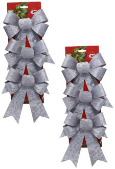 Gerimport Kerst ornamenten strikken - 6x st - zilver - 15 x 24 cm - kerstboomstrikjes