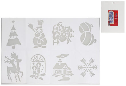 Gerimport Kerst raamsjablonen - 8x st - 29 x 18 cm?- raamversiering - kerstversiering Wit