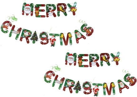 Gerimport Kerst slingers Merry Christmas - 2x - groen/rood - 500 cm - papier - kerstversiering