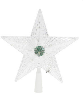 Gerimport Kerst ster piek - met gekleurde LED verlichting - knipperend - 21 cm