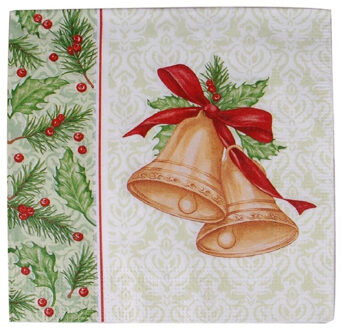 Gerimport Kerst tafel servetten 40x stuks van 33 x 33 cm - Kerstbellen print