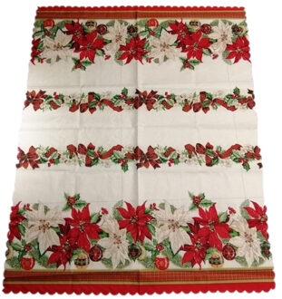 Gerimport Kerst thema print tafelkleed van 150 x 220 cm - Kerstbloemen print in ecru/groen/rood - Tafellakens Multikleur