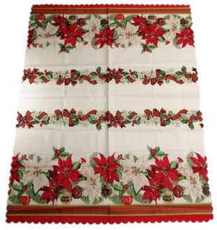 Gerimport Kerst thema print tafelkleed van 150 x 250 cm - Kerstbloemen print in ecru/groen/rood - Tafellakens Multikleur