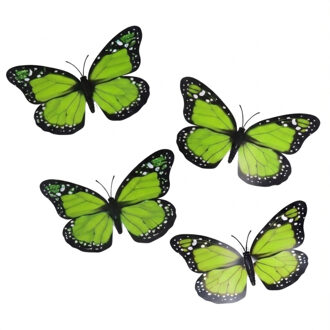 Gerimport Kerst vlinders - 4x stuks - groen - op clip - 12 x 6 cm - kunststof - kerstboomversiering