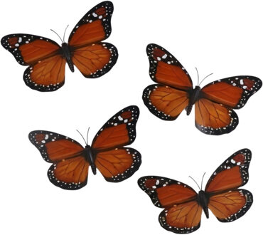 Gerimport Kerst vlinders - 4x stuks - oranje - op clip - 12 x 6 cm - kunststof - kerstboomversiering