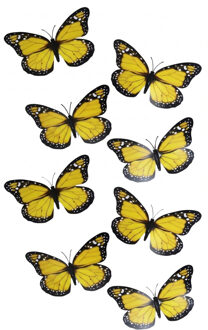 Gerimport Kerst vlinders - 8x stuks - geel - op clip - 12 x 6 cm - kunststof - kerstboomversiering