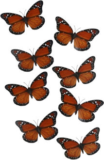 Gerimport Kerst vlinders - 8x stuks - oranje - op clip - 12 x 6 cm - kunststof - kerstboomversiering