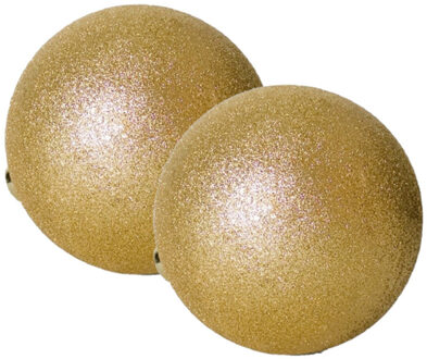 Gerimport Kerstbal - 2x stuks - kunststof - goud - glitters - D20 cm