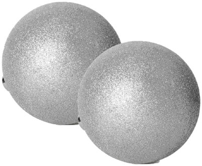 Gerimport Kerstbal - 2x stuks - kunststof - zilver glitters - D20 cm