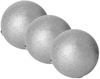 Gerimport Kerstbal - 3x stuks - kunststof - zilver glitters - D20 cm
