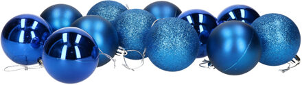 Gerimport Kerstballen - 12ST - blauw - mat/glans/glitter - D6 cm - Kerstbal