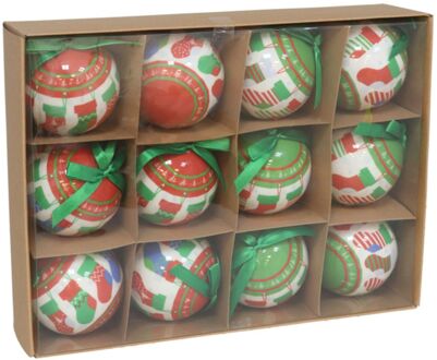 Gerimport Kerstballen - 12x st - 7,5 cm - rood/groen/wit - kunststof - Kerstbal Multikleur