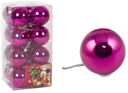 Gerimport Kerstballen - 16 stuks -fuchsia roze - glansA - 5 cm - kunststof - Kerstbal