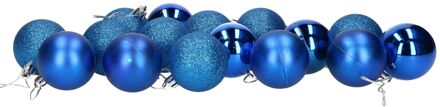 Gerimport Kerstballen - 16x - blauw - kunststof - D5 cm - Kerstbal