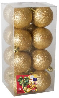 Gerimport Kerstballen - 16x - goud - kunststof - glitters - D5 cm - Kerstbal Goudkleurig