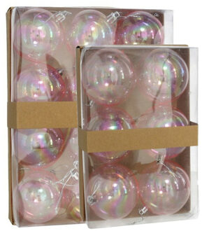 Gerimport Kerstballen - 18x st - transparant parelmoer - D6 en D8 cm - kunststof - Kerstbal