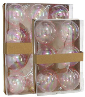 Gerimport Kerstballen - 18x st - transparant parelmoer - D6 en D8 cm - kunststof