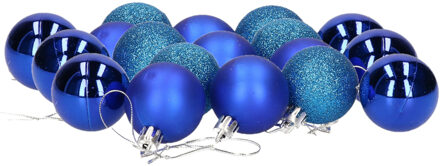 Gerimport Kerstballen - 18x stuks - blauw - D4 cm - kunststof - mat/glans/glitter - kerstversiering