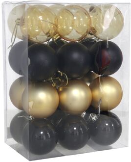 Gerimport kerstballen - 24x st- 6 cm - zwart/goud - kunststof - Kerstbal Goudkleurig