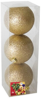 Gerimport Kerstballen - 3 stuks - goudkleurig - glitters - kunststof - 10cm - Kerstbal