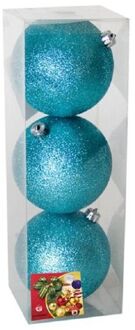 Gerimport Kerstballen - 3 stuks - ijsblauw - glitters - kunststof - 10cm - Kerstbal