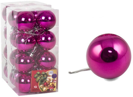 Gerimport Kerstballen - 32x stuks -fuchsia roze - glansA - 5 cm - kunststof - Kerstbal