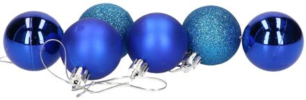 Gerimport Kerstballen - 6 stuks - blauw - kunststof - D4 cm - Kerstbal