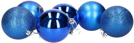 Gerimport Kerstballen - 6 stuks - blauw - kunststof - D8 cm - Kerstbal